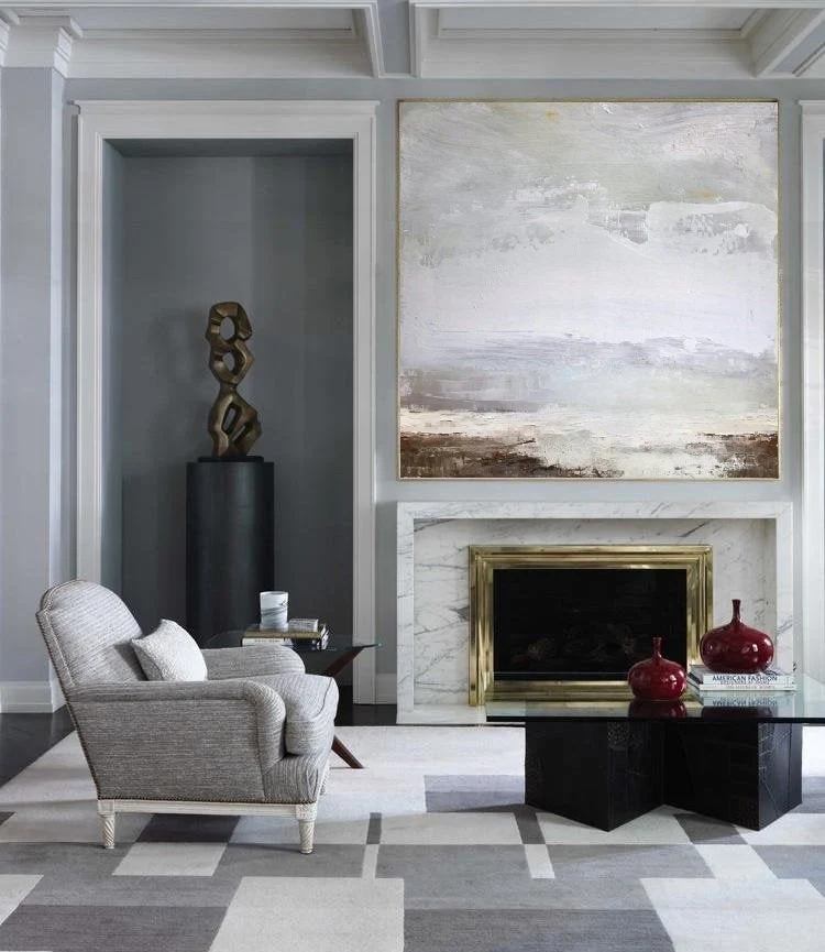 White Handmade Hand-painted Sky Neutral Landscape Abstract Canvas E8N9L